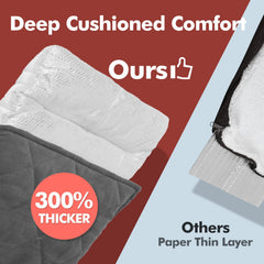 Mora Pets self-heating bed features a thick stuffed layer for cushioned comfort.
