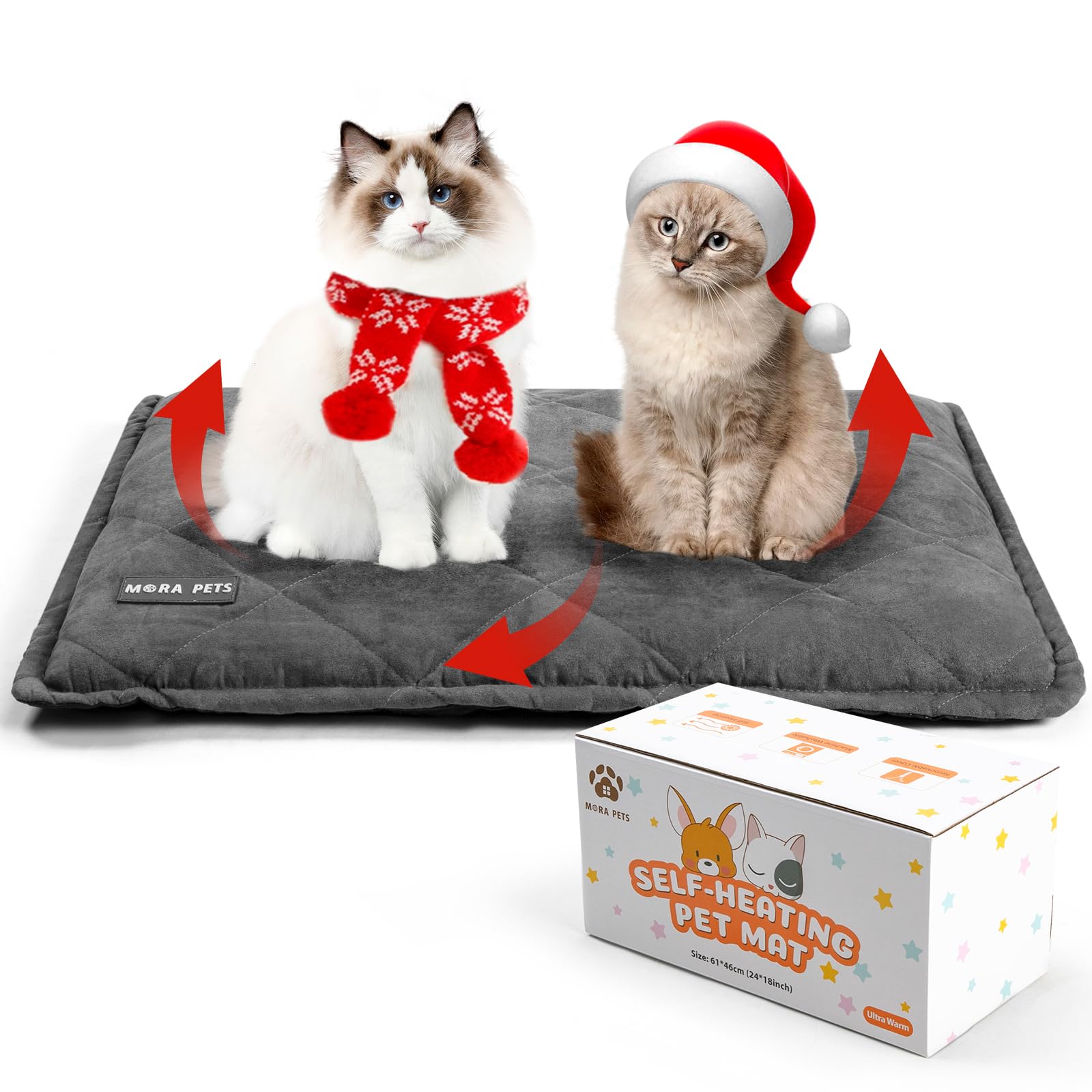 mora-pets self-heating bed top view shows cozy warmth for indoor cats