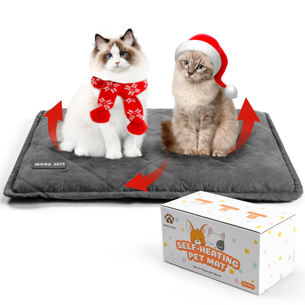 mora-pets self-heating bed top view shows cozy warmth for indoor cats