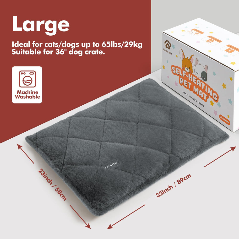 Mora Pets self-heating cat bed with removable washable cover for quick cleaning.