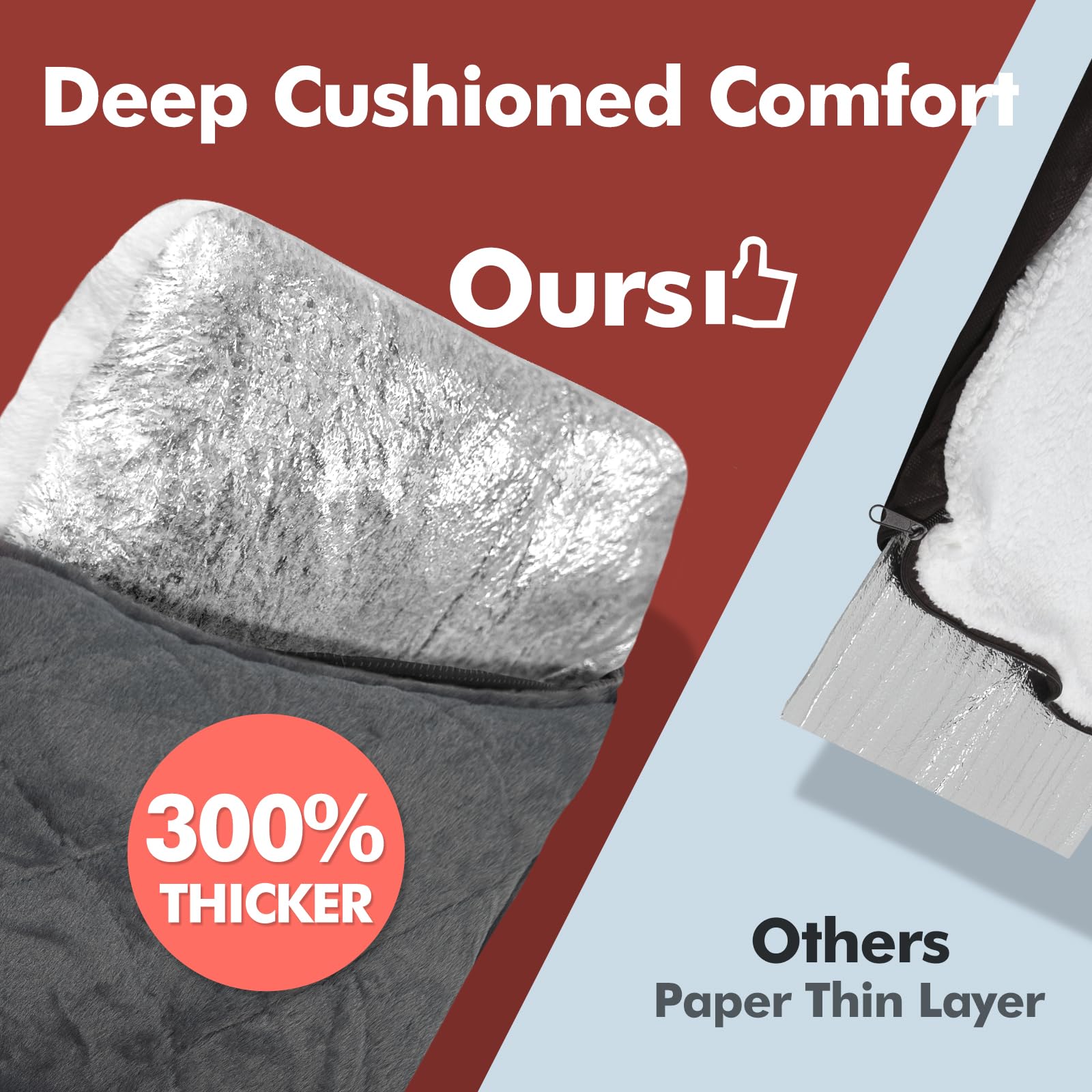 Mora Pets self-heating cat bed thick stuffing adds cushiony comfort and heat retention.