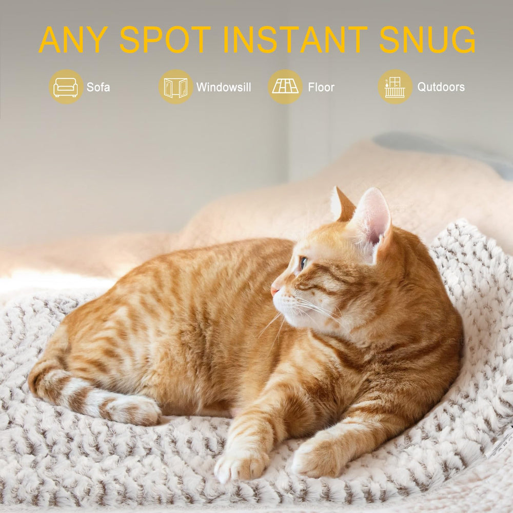 Mora Pets self-heating cat pad noiseless heat-film delivers quiet warmth during naps.