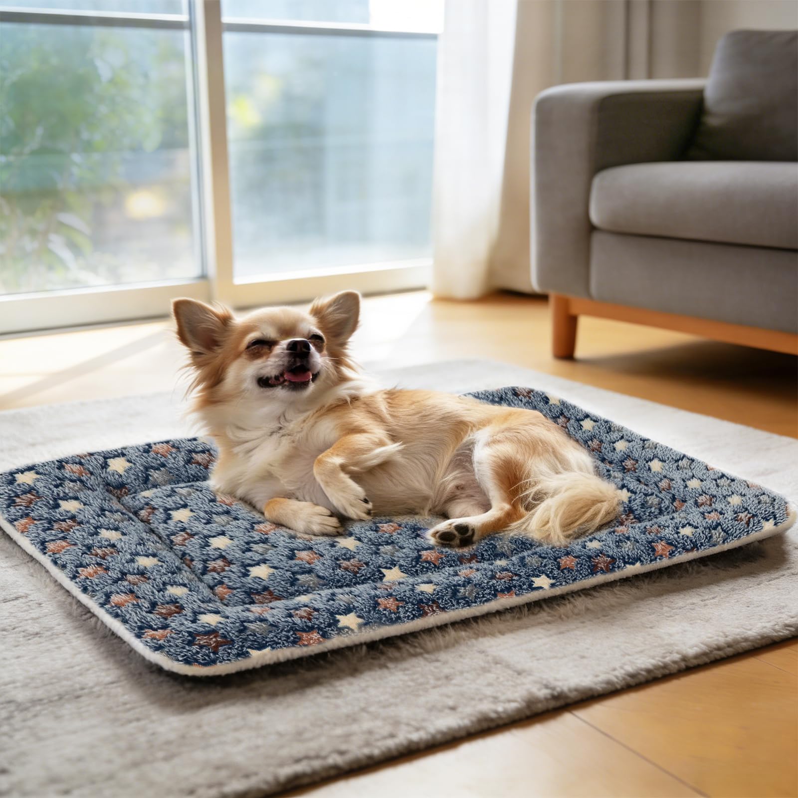 Mora Pets soft flannel top and fleece bottom for cozy naps.