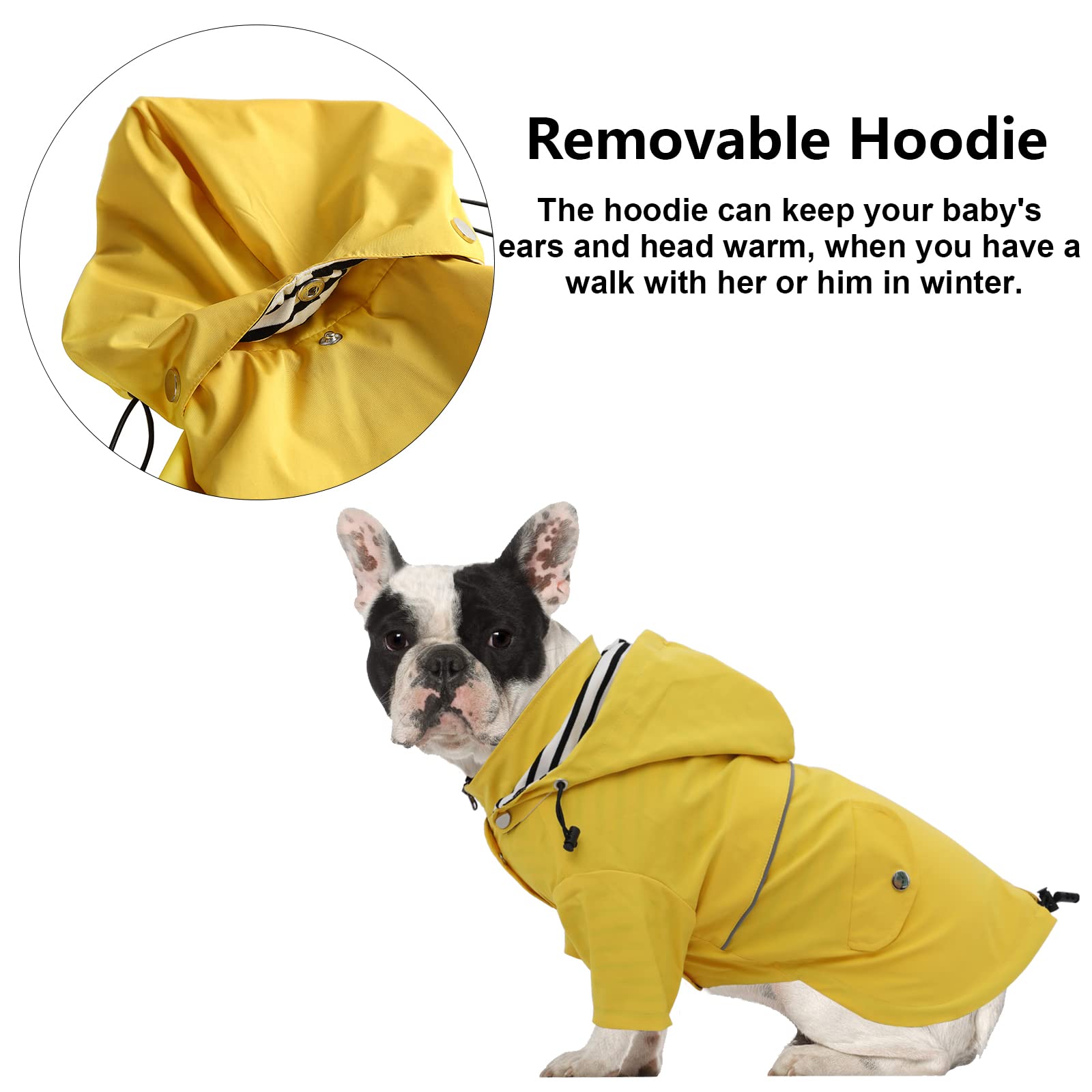 Morezi adjustable-drawstring raincoat ensures snug fit during walks.