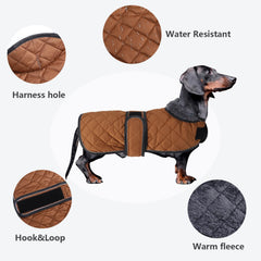 Morezi dachshund jacket showing warm fleece lining for warmth