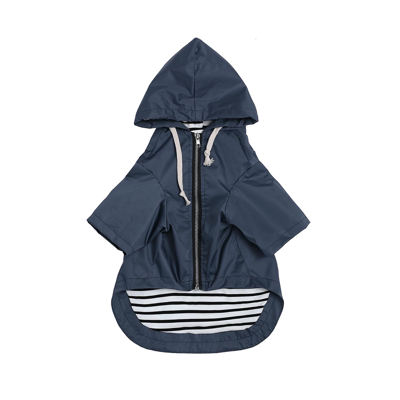 Morezi dog raincoat blue front view with secure zipper for rainy-day walks