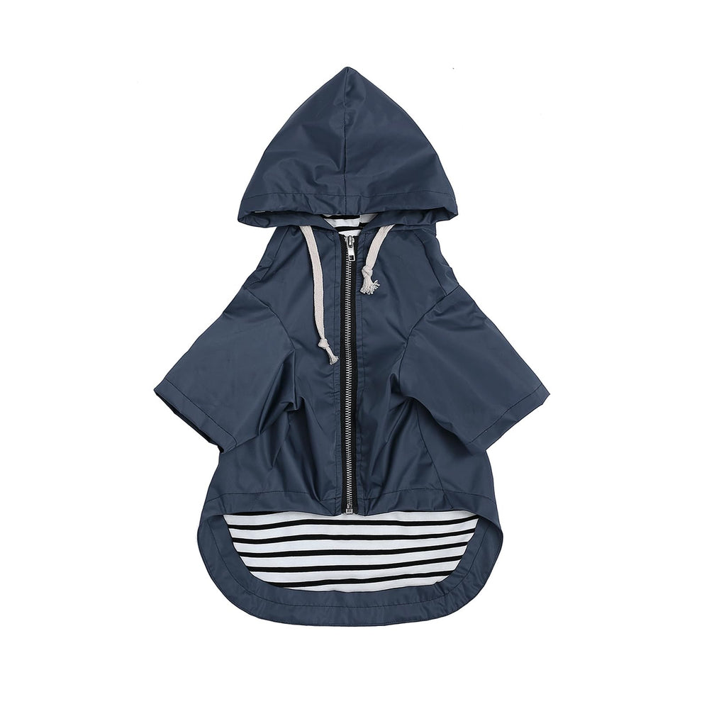 Morezi dog raincoat blue front view with secure zipper for rainy-day walks