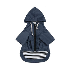 Morezi dog raincoat blue front view with secure zipper for rainy-day walks