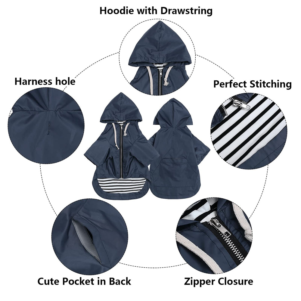 Morezi dog raincoat blue side pocket highlights handy storage for bags