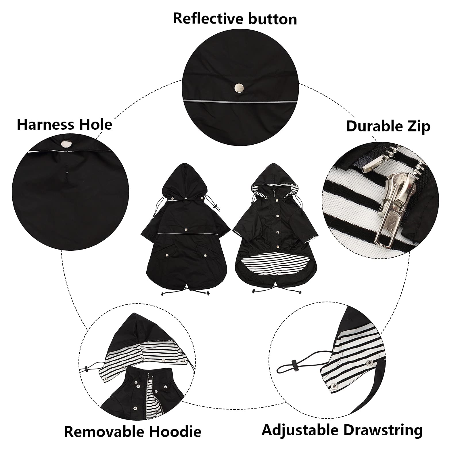 Morezi dog raincoat harness hole and pocket design keeps essentials secure.