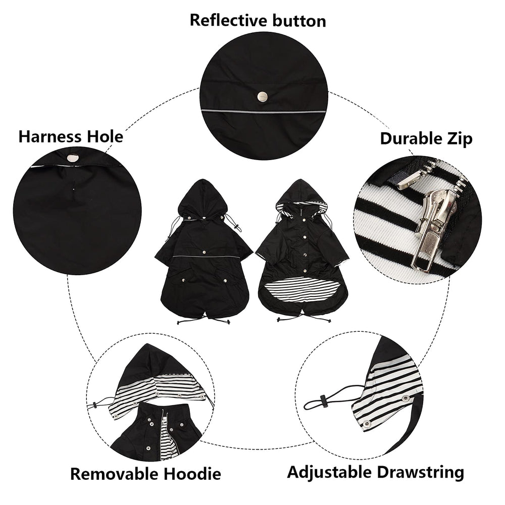 Morezi dog raincoat harness hole and pocket design keeps essentials secure.