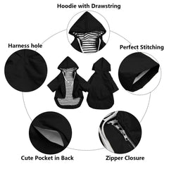 Morezi dog raincoat harness hole highlights compatibility with harness walks.