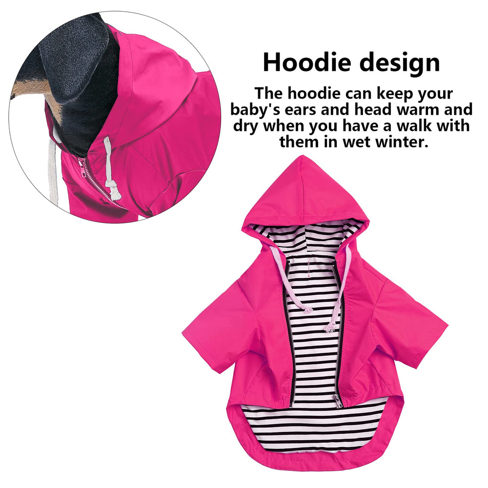 Morezi pink raincoat worn by a dog keeps coats cleaner in mud.
