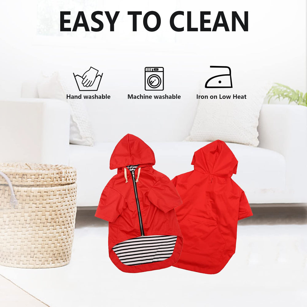 Morezi dog raincoat size guide chest measurement detail communicates snug, comfortable fit.