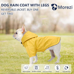 Morezi dog raincoat back view shows waterproof fabric and secure fit.