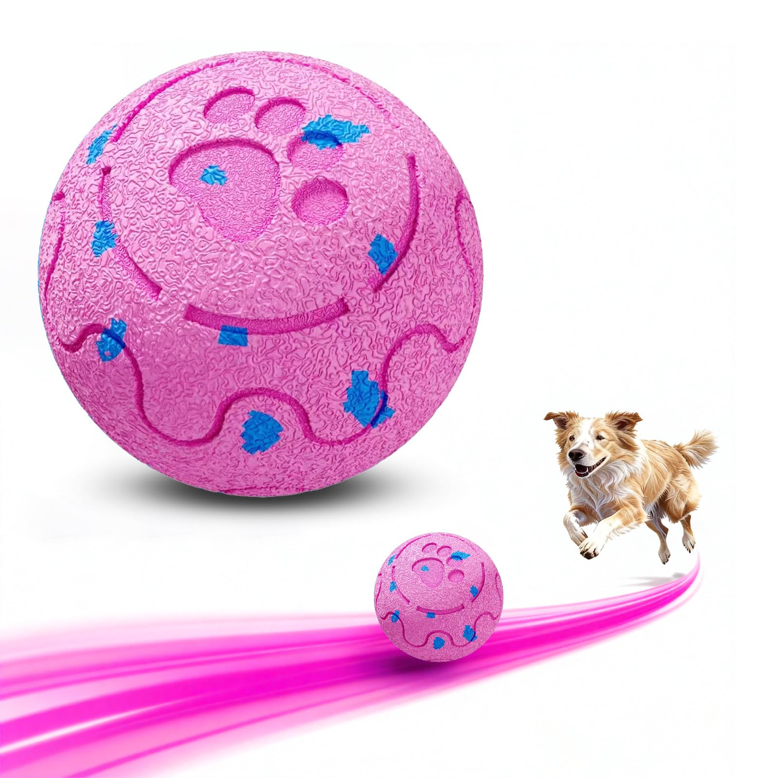 Morhandisn dog ball pink side view promotes durable, engaging playtime.