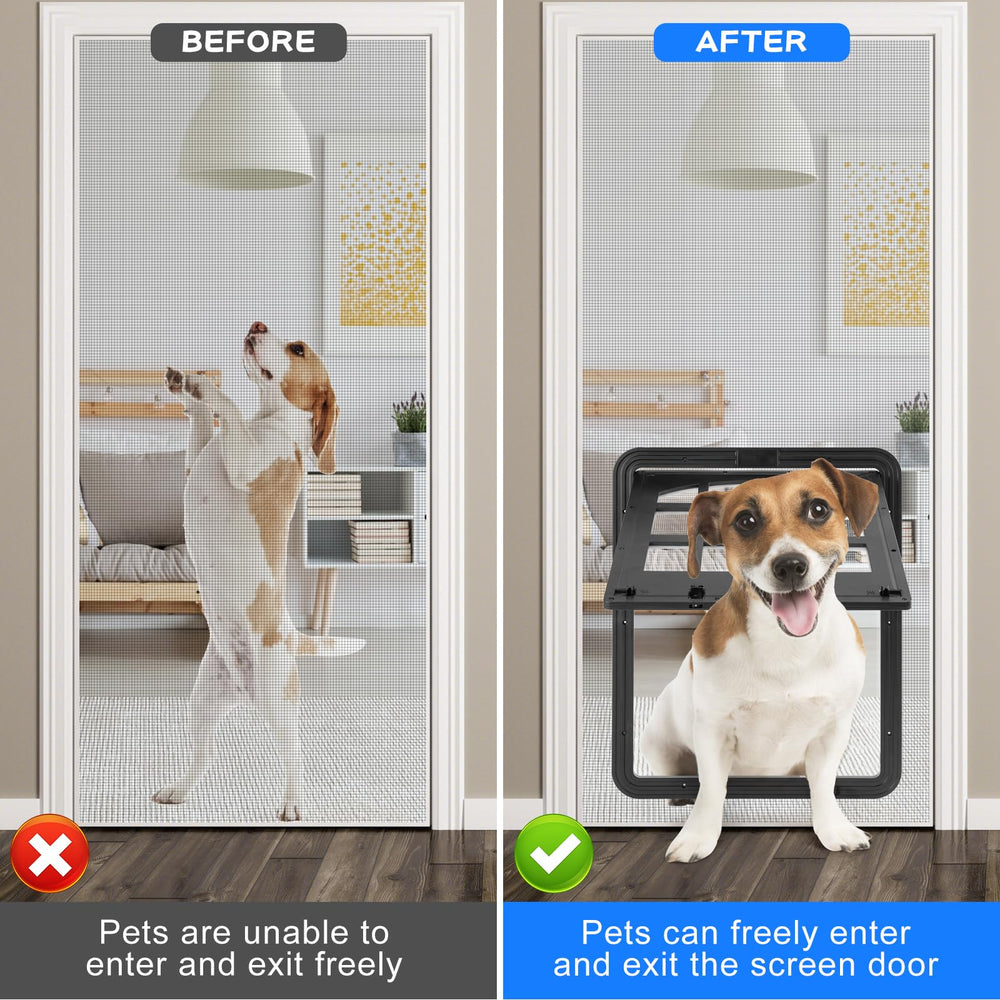Morikey black dog screen door blends with home décor and screens.