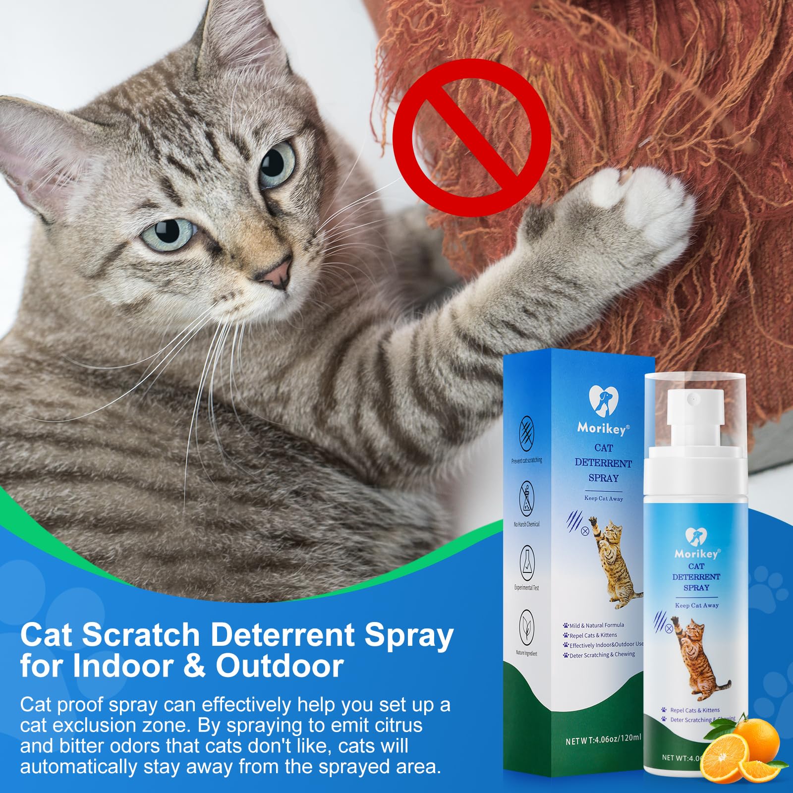 Morikey cat deterrent spray mist application protects sofa surfaces