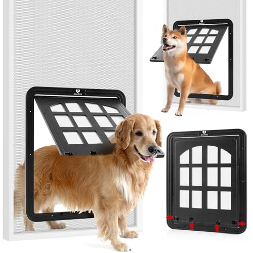 Morikey large dog screen door 13x17 flap in use for easy pet entry.