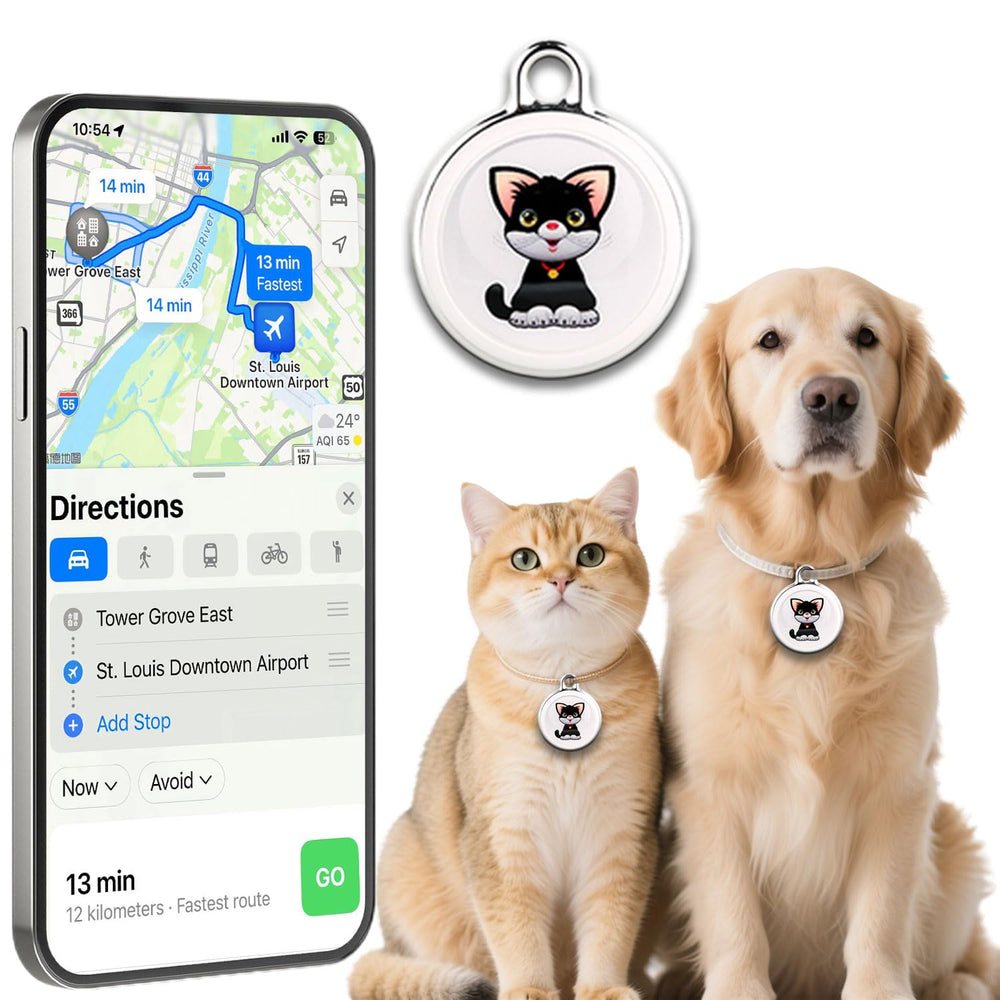 Morngree dog-cat tracker compact size worn on collar for discreet location monitoring.