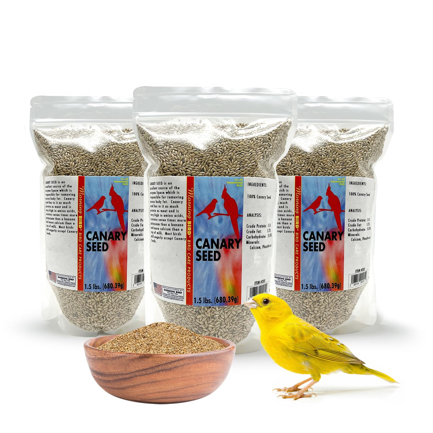 Morning Bird Canary Seed 3-pack bag ready for daily feeding and energy.