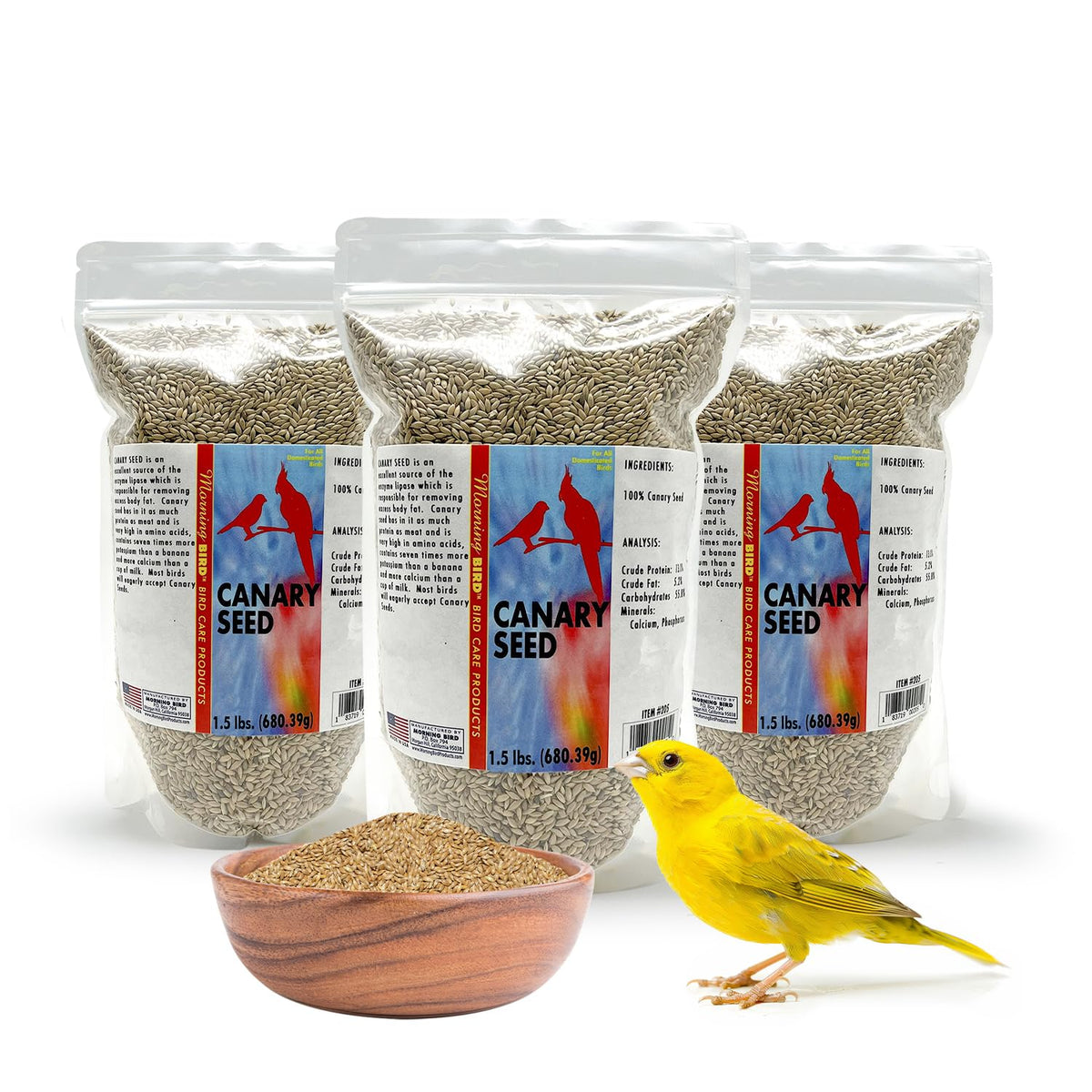 Morning Bird Canary Seed 3-pack bag ready for daily feeding and energy.
