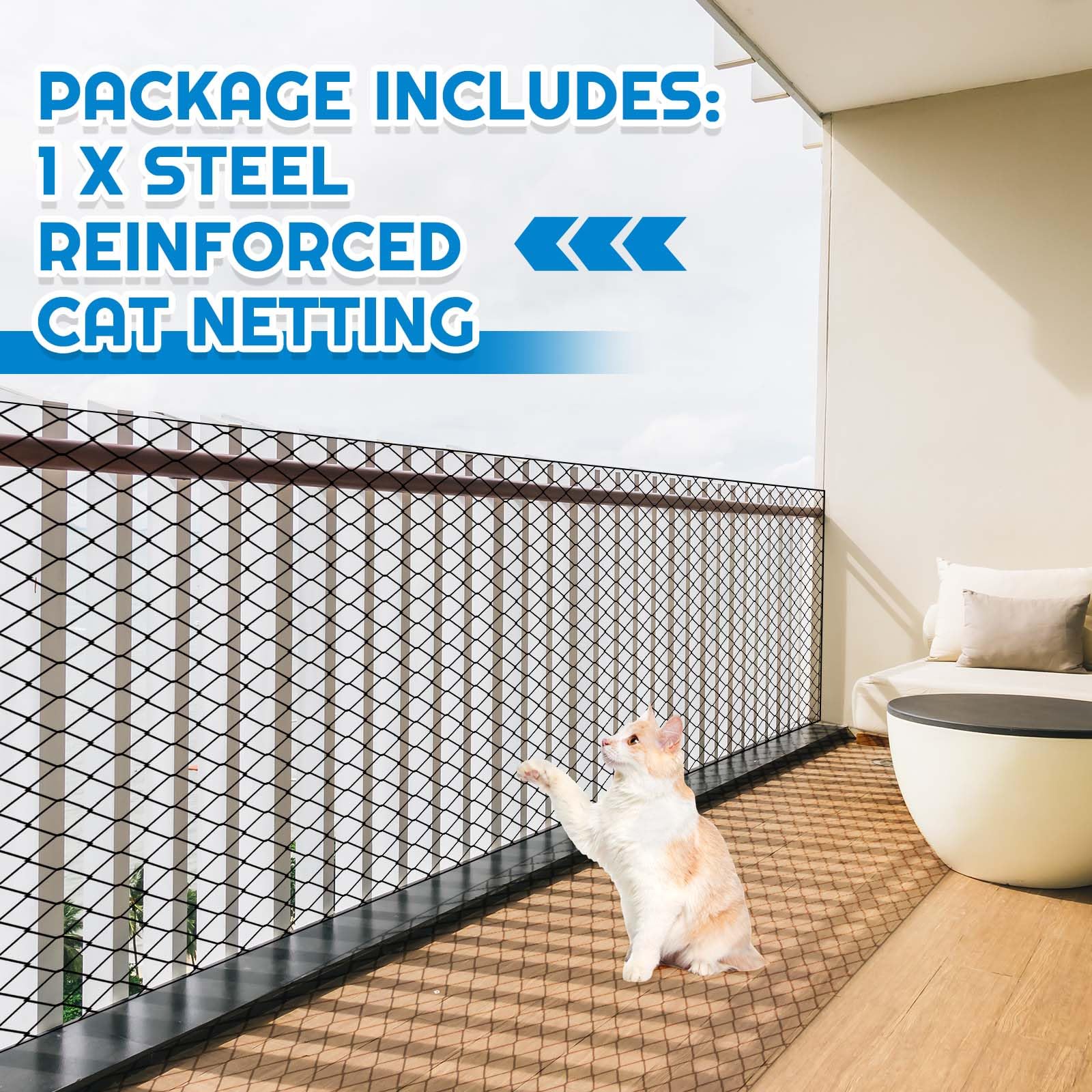 MorningRo steel reinforced cat netting close-up highlights rugged durability.