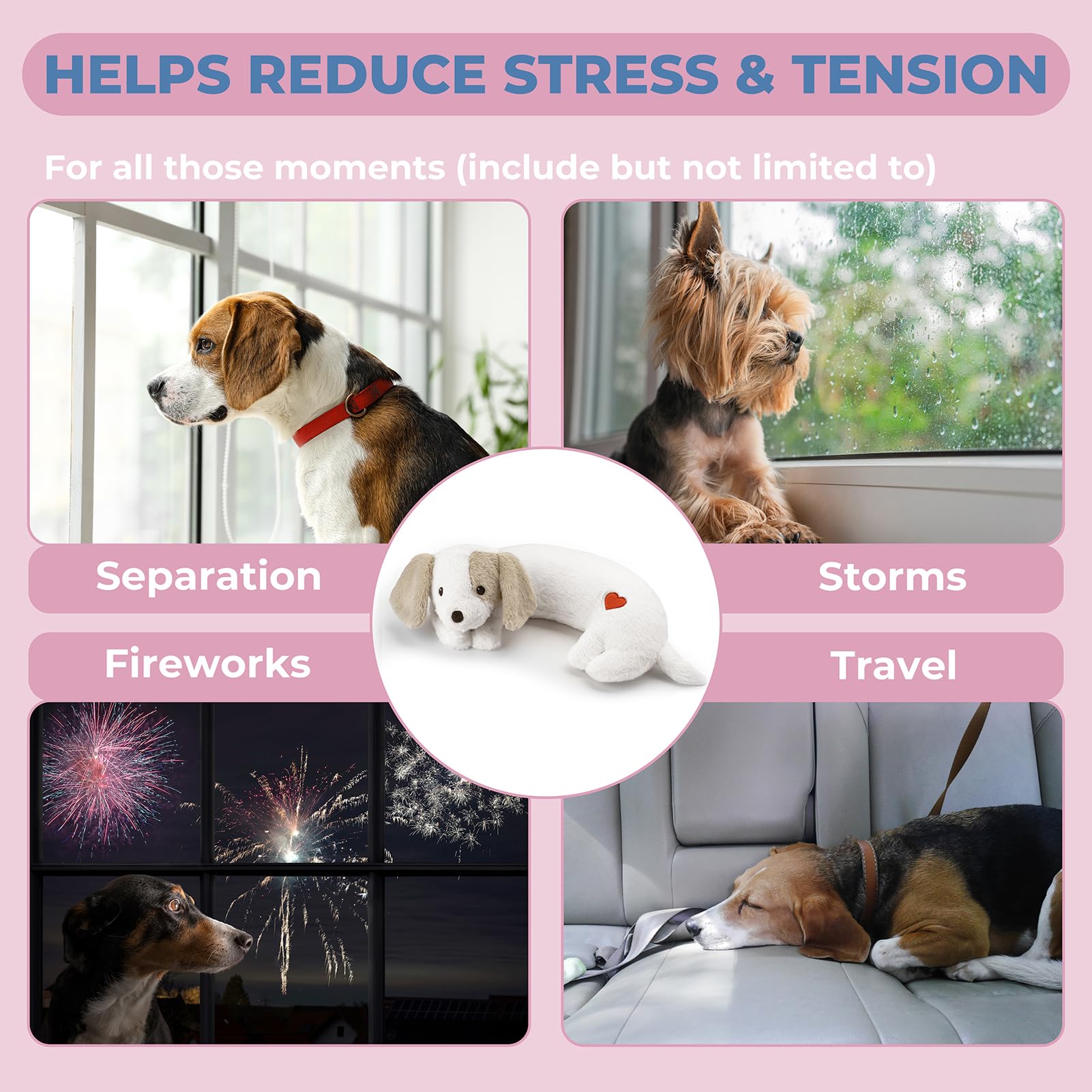 Moropaky Heartbeat Puppy Toy anxiety-relief use-case depicts stress-reducing comfort