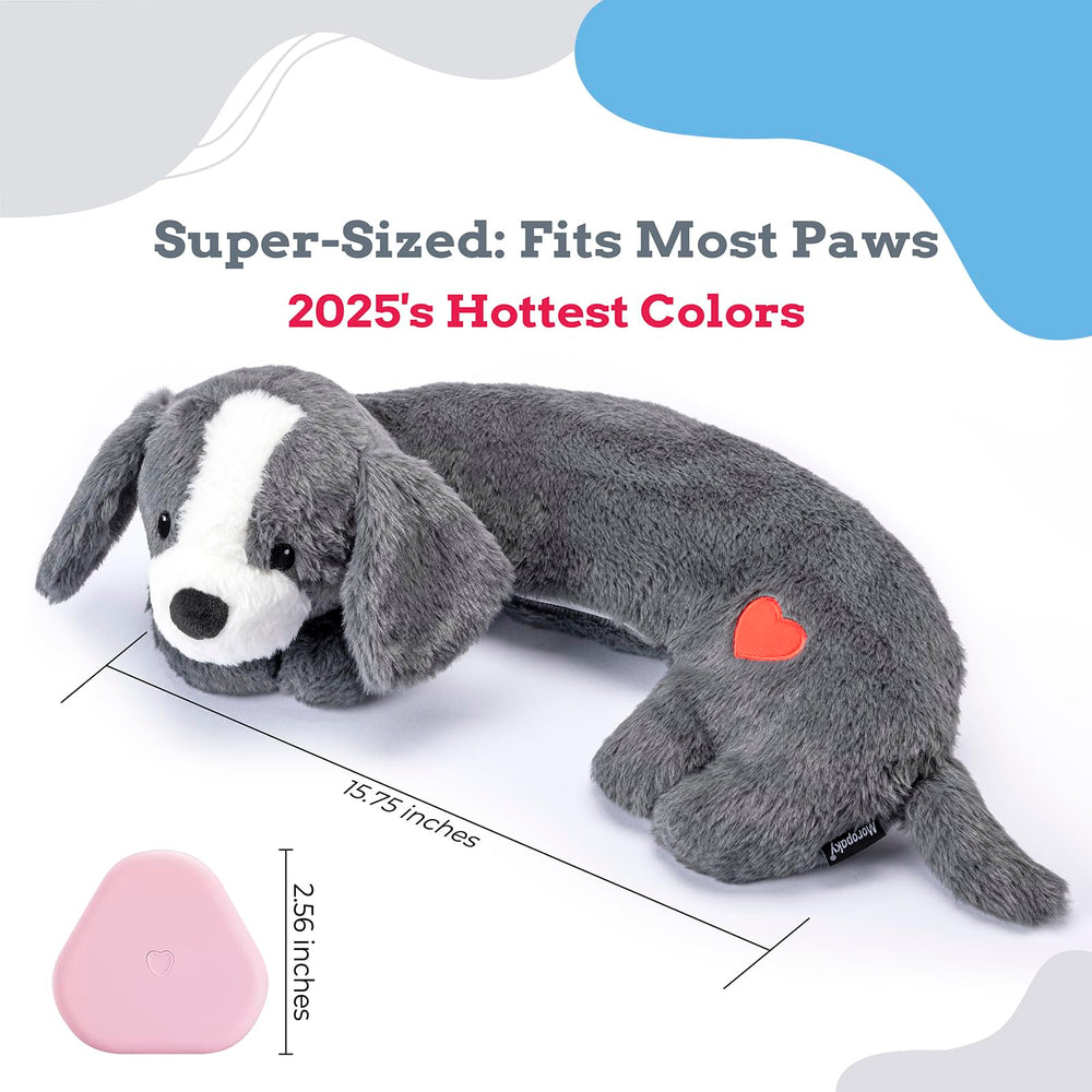 Moropaky Heartbeat Puppy Toy on a bed offers gentle companionship for restful sleep