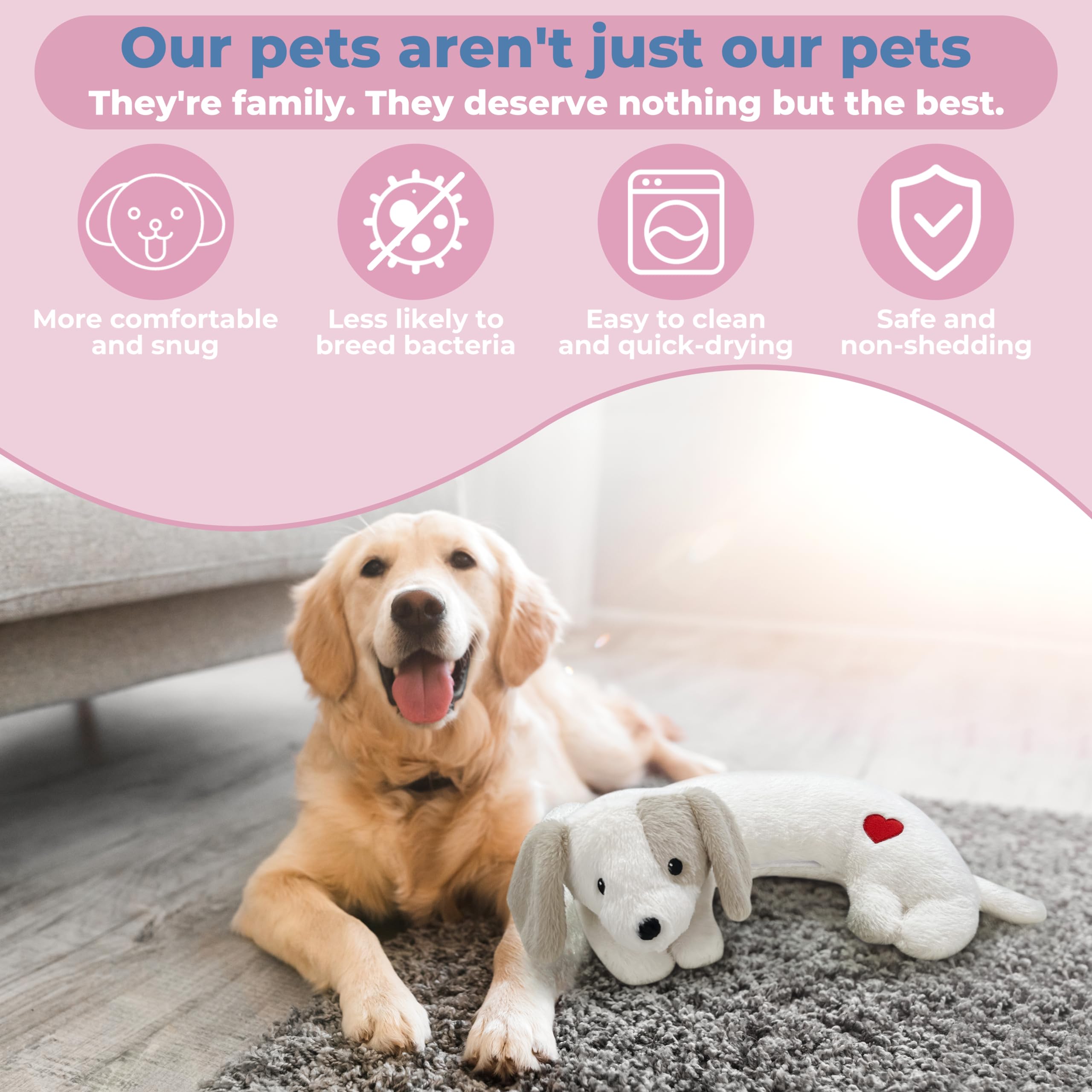 Moropaky Heartbeat Puppy Toy washable-cover detail highlights easy cleaning and care