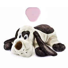 Moropaky heartbeat plush puppy toy shows soft fabric and comforting heartbeat feature.