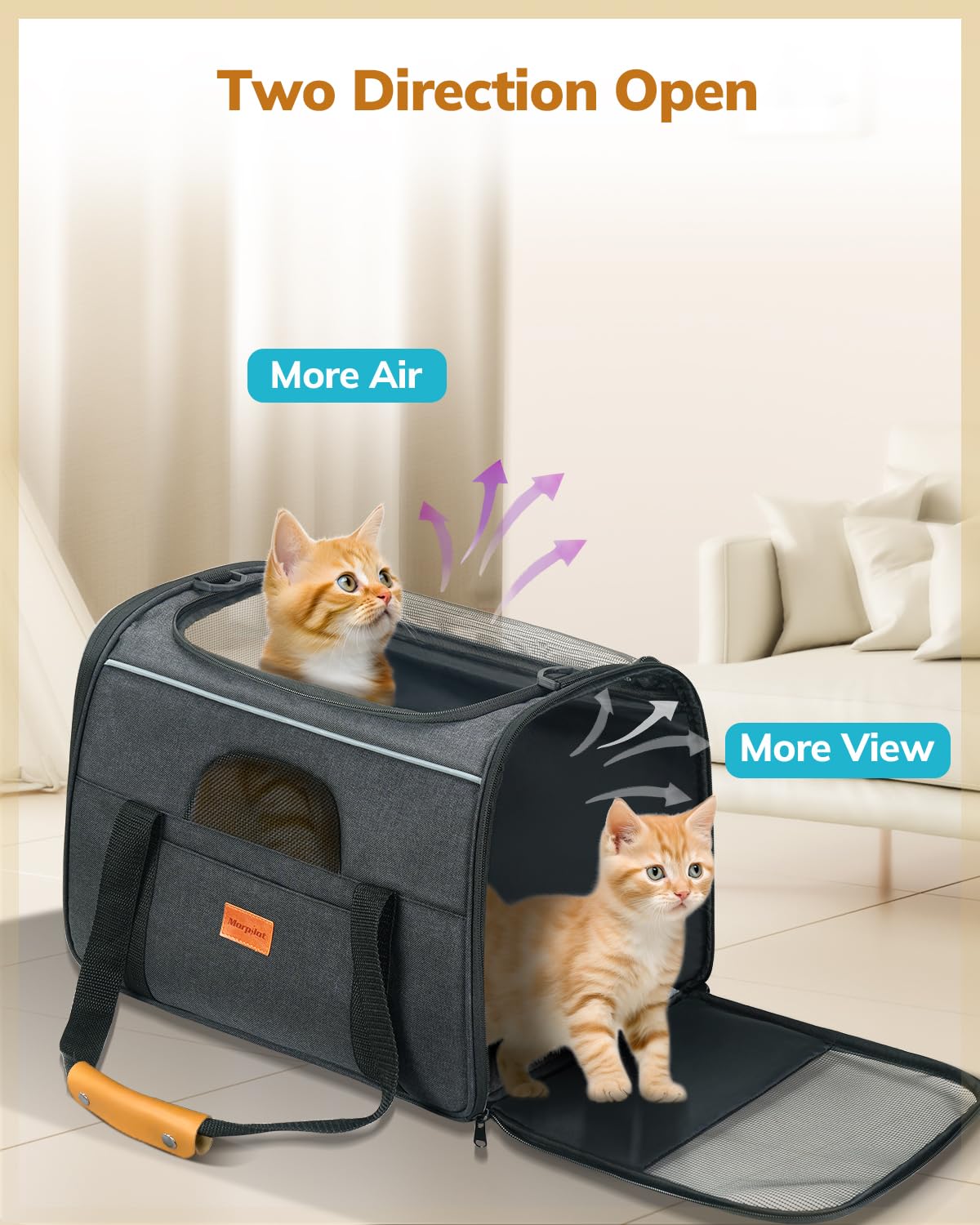 Morpilot Cat Carrier adjustable straps offer versatile, stable carry options.