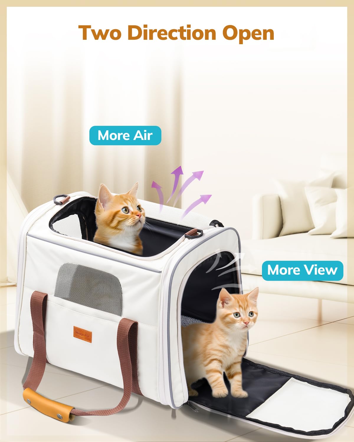 Morpilot cat carrier leather handle adds sturdy grip