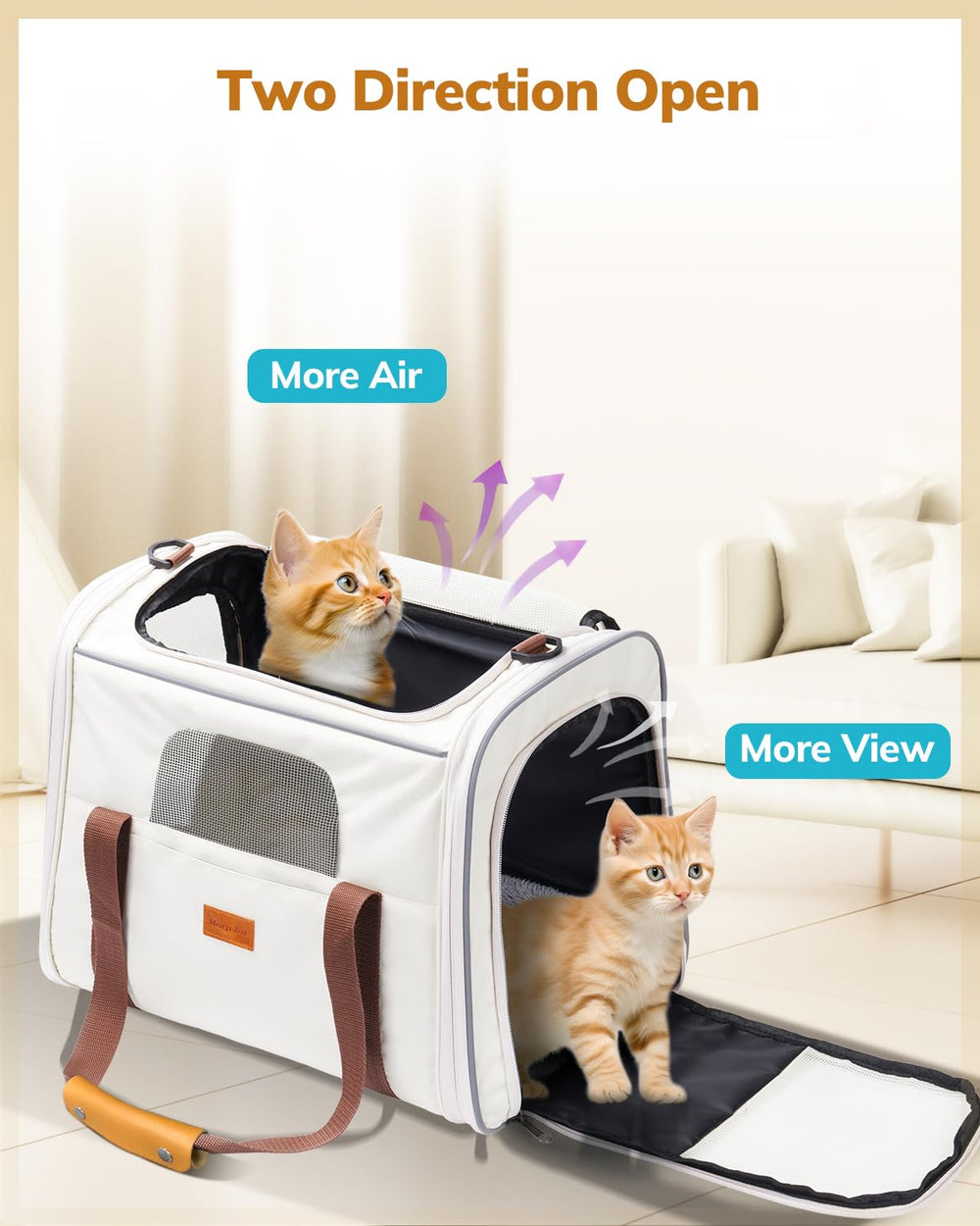 Morpilot cat carrier leather handle adds sturdy grip