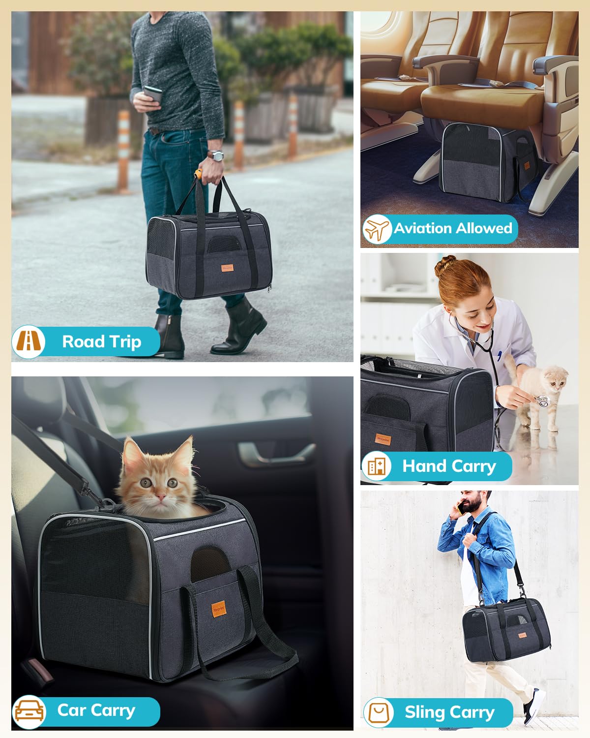 Morpilot cat carrier mesh design provides breathable visibility for pets.