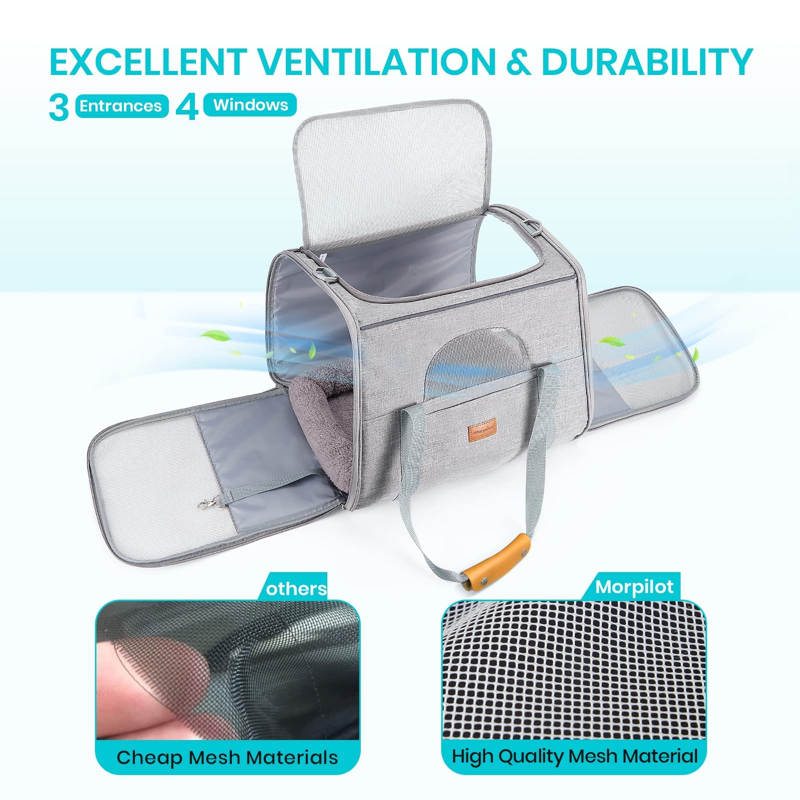Morpilot cat carrier safety buckle prevents escapes during trips.