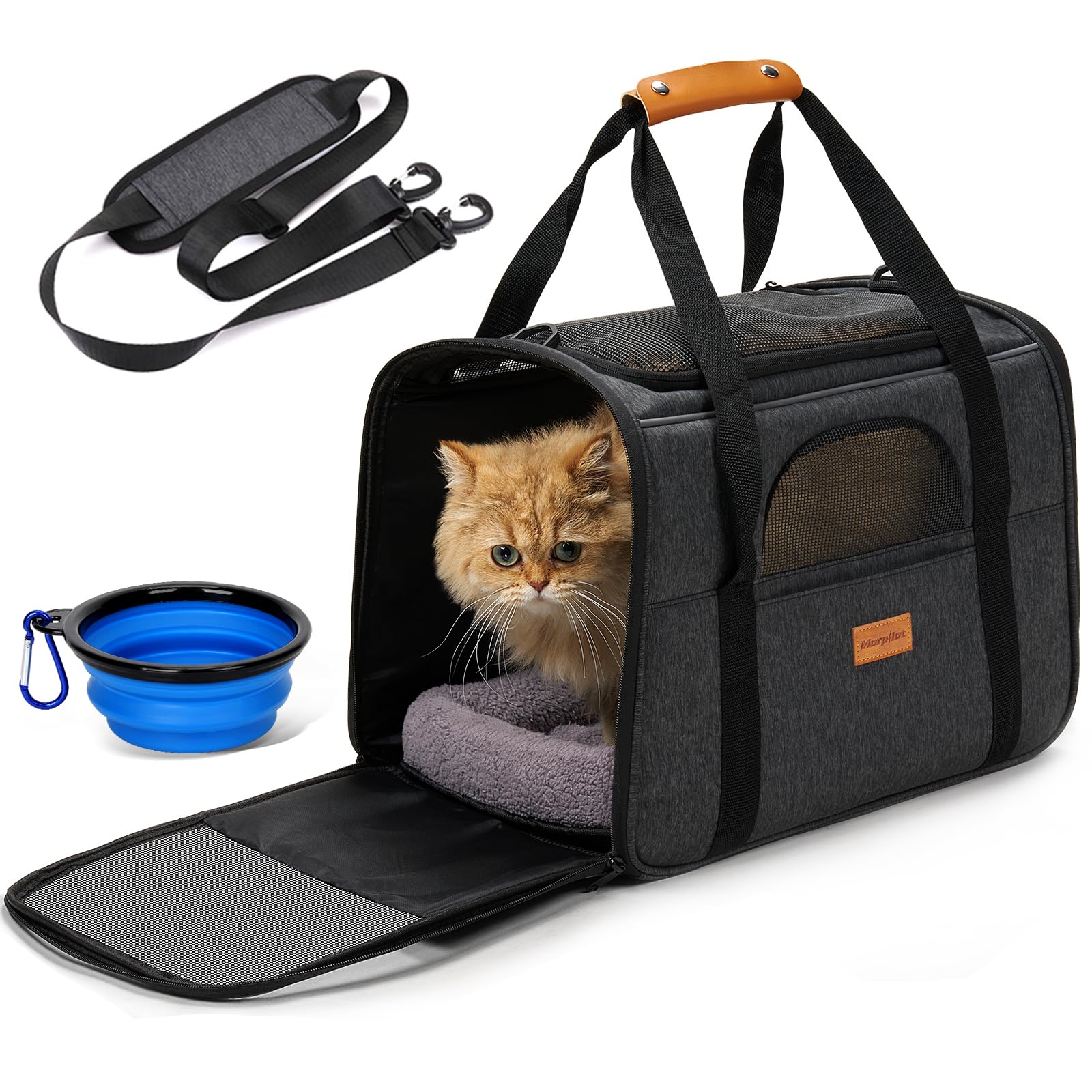 Morpilot Pet Travel Carrier Bag shows spacious interior for easy pet movement during travel