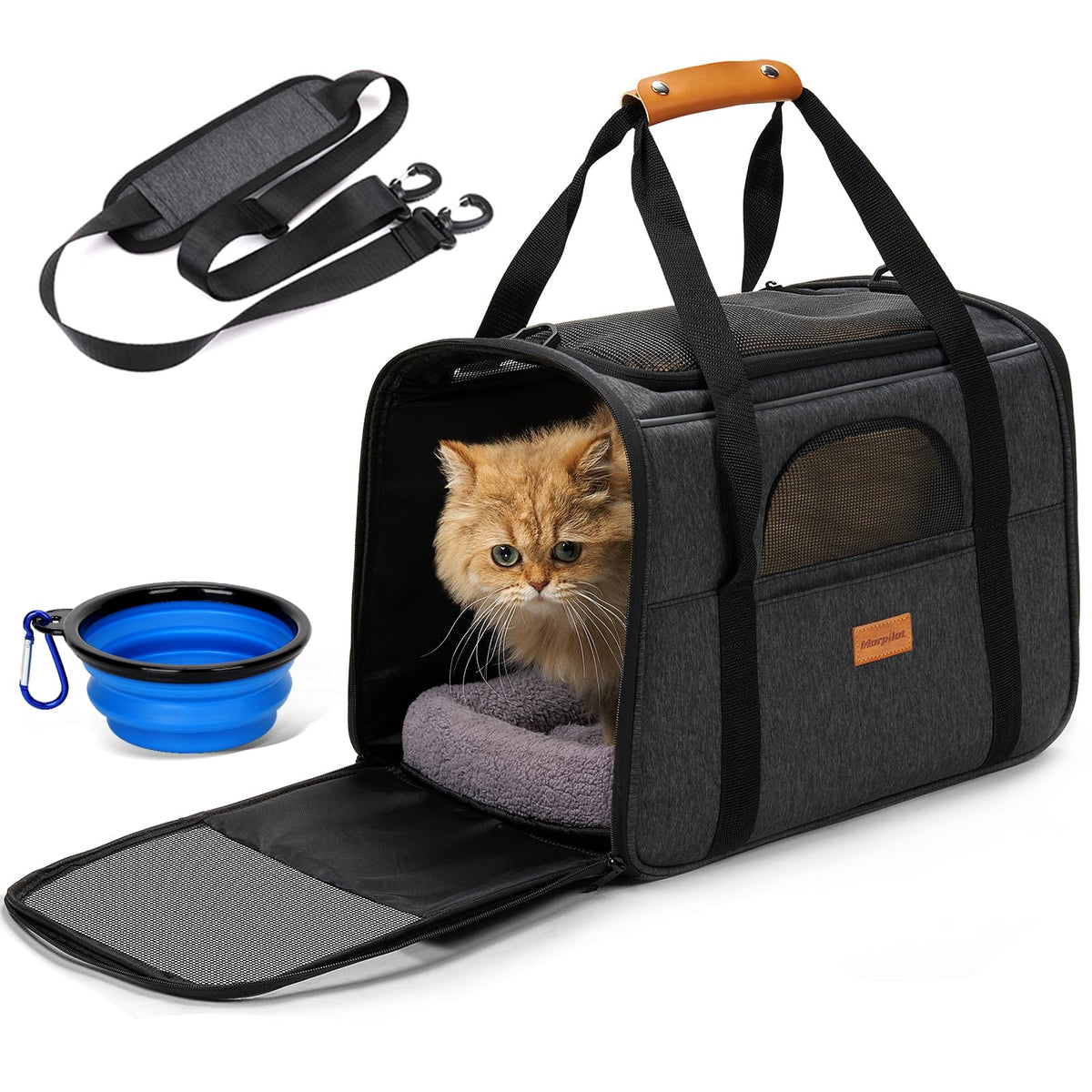 Morpilot Pet Travel Carrier Bag shows spacious interior for easy pet movement during travel