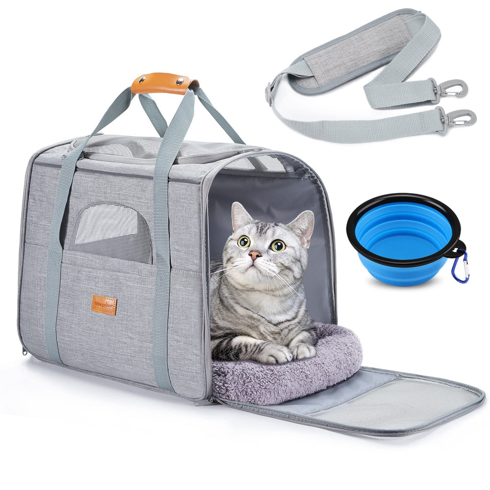 Morpilot portable cat carrier spacious interior for easy travel comfort.