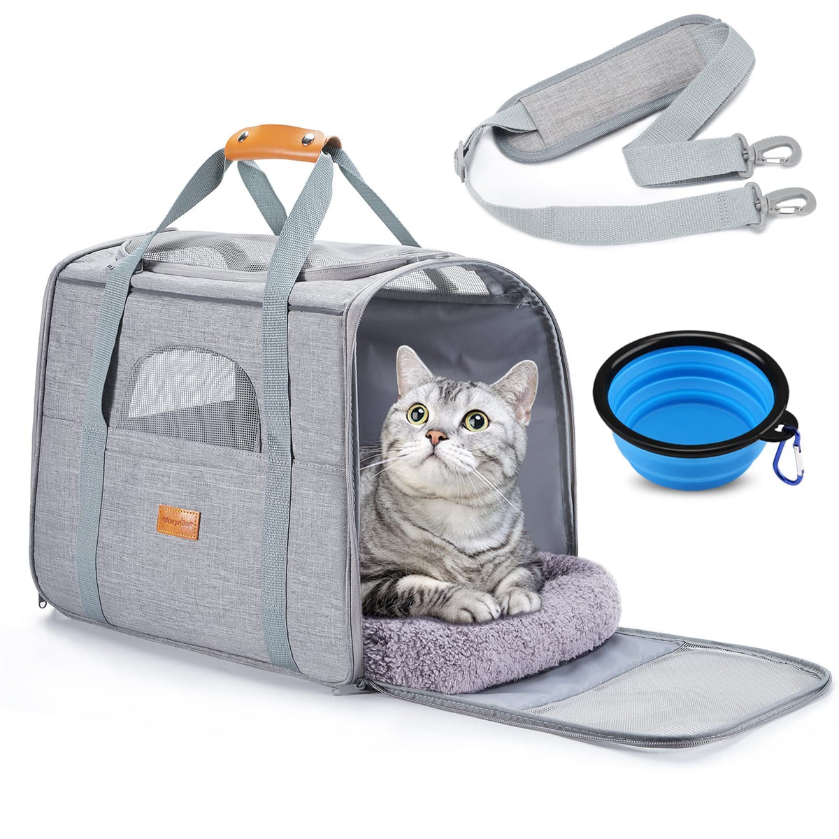 Morpilot portable cat carrier spacious interior for easy travel comfort.