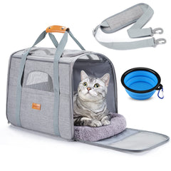 Morpilot portable cat carrier spacious interior for easy travel comfort.