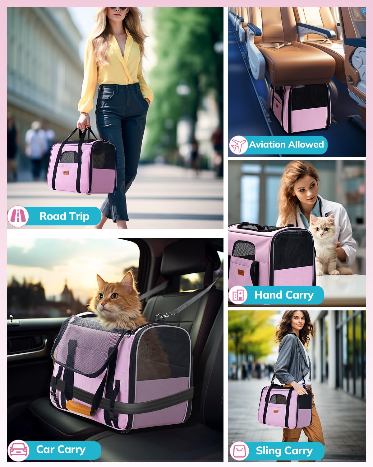 Morpilot soft-sided cat carrier with fleece mat and breathable mesh for coziness on trips.