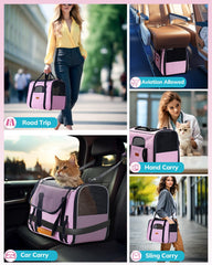 Morpilot soft-sided cat carrier with fleece mat and breathable mesh for coziness on trips.
