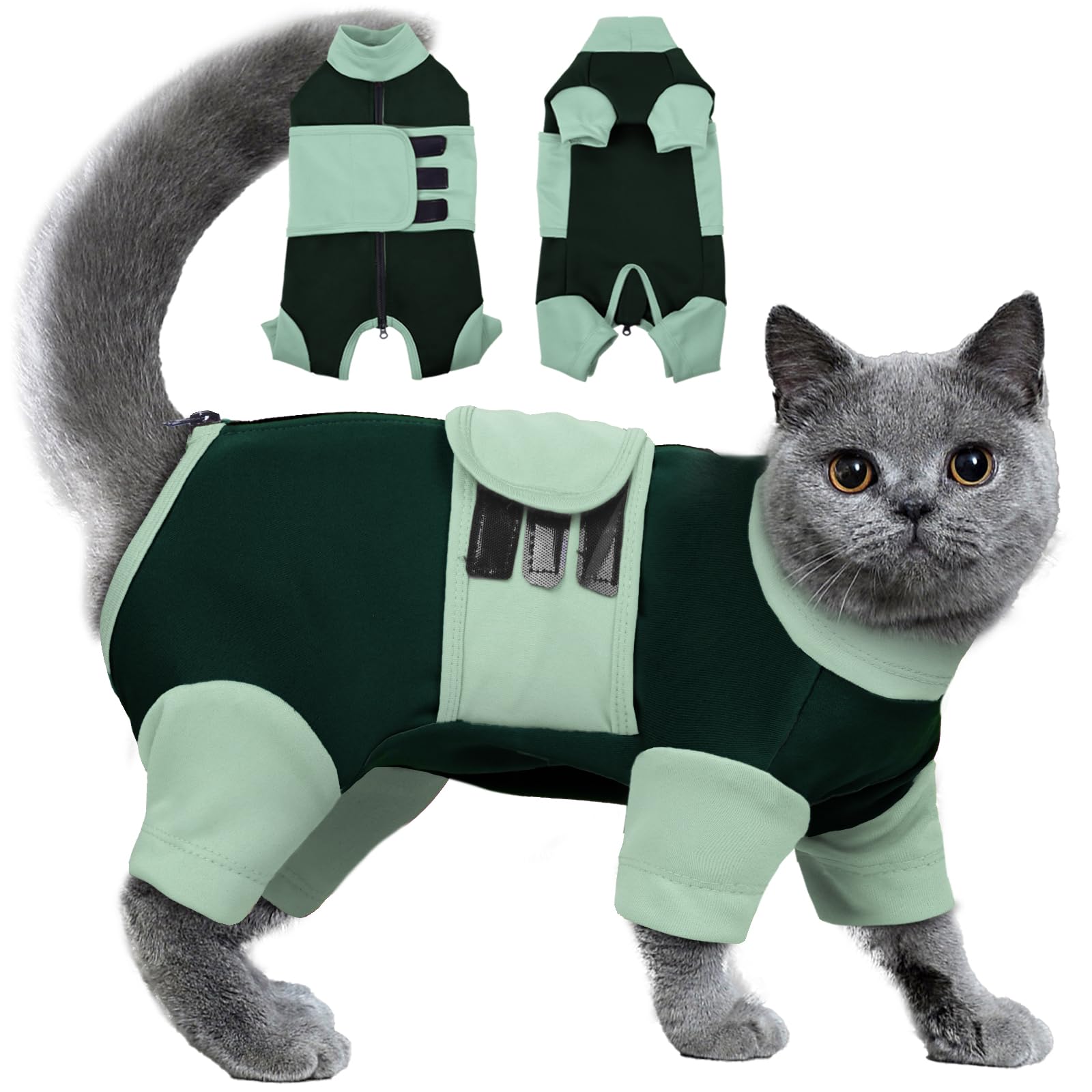 MORVIGIVE anxiety-relief catsuit front view shows a calming wrap in green
