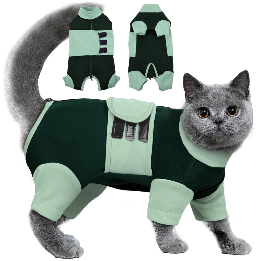 MORVIGIVE anxiety-relief catsuit front view shows a calming wrap in green