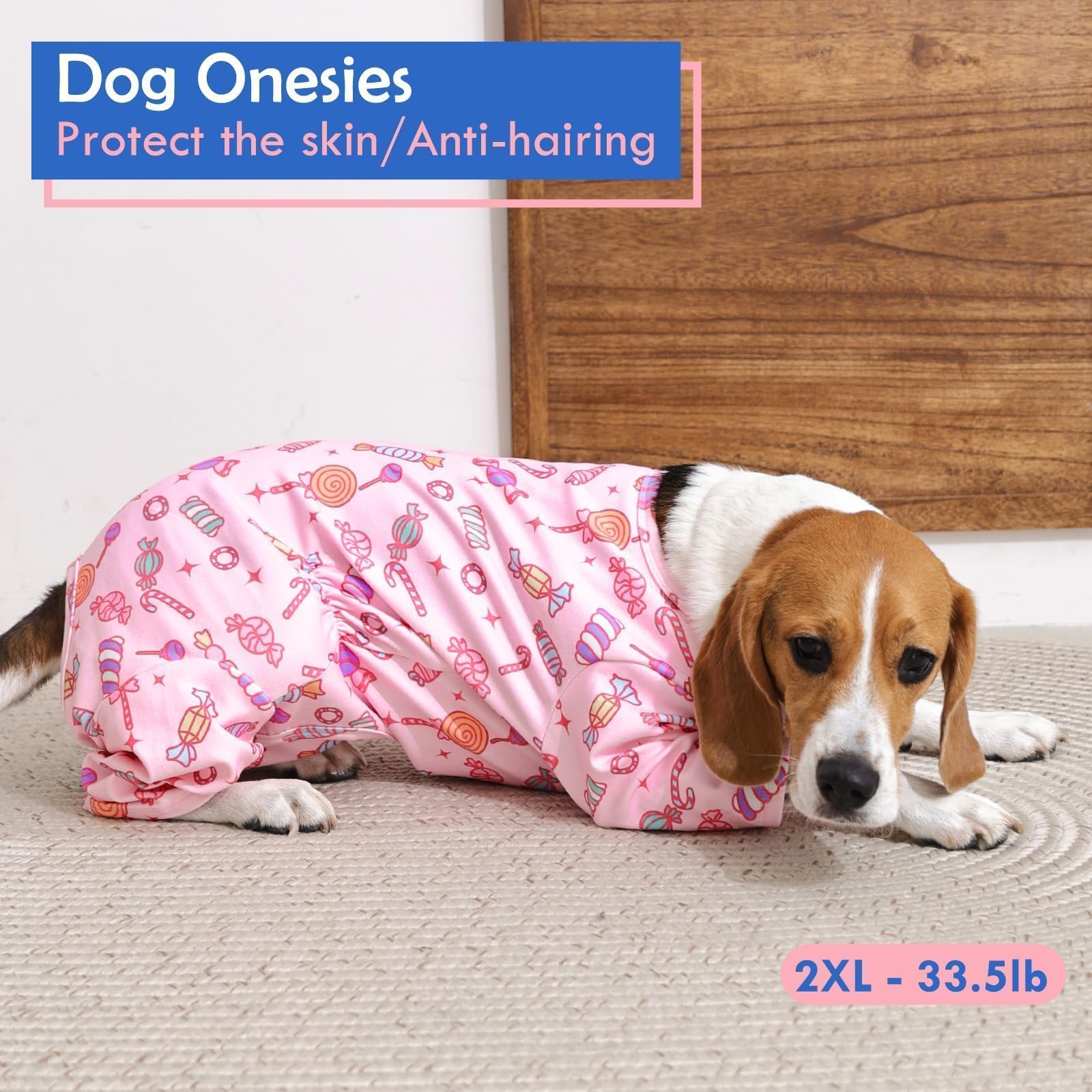 MORVIGIVE large dog pjs pink four-leg onesie secure coverage in motion