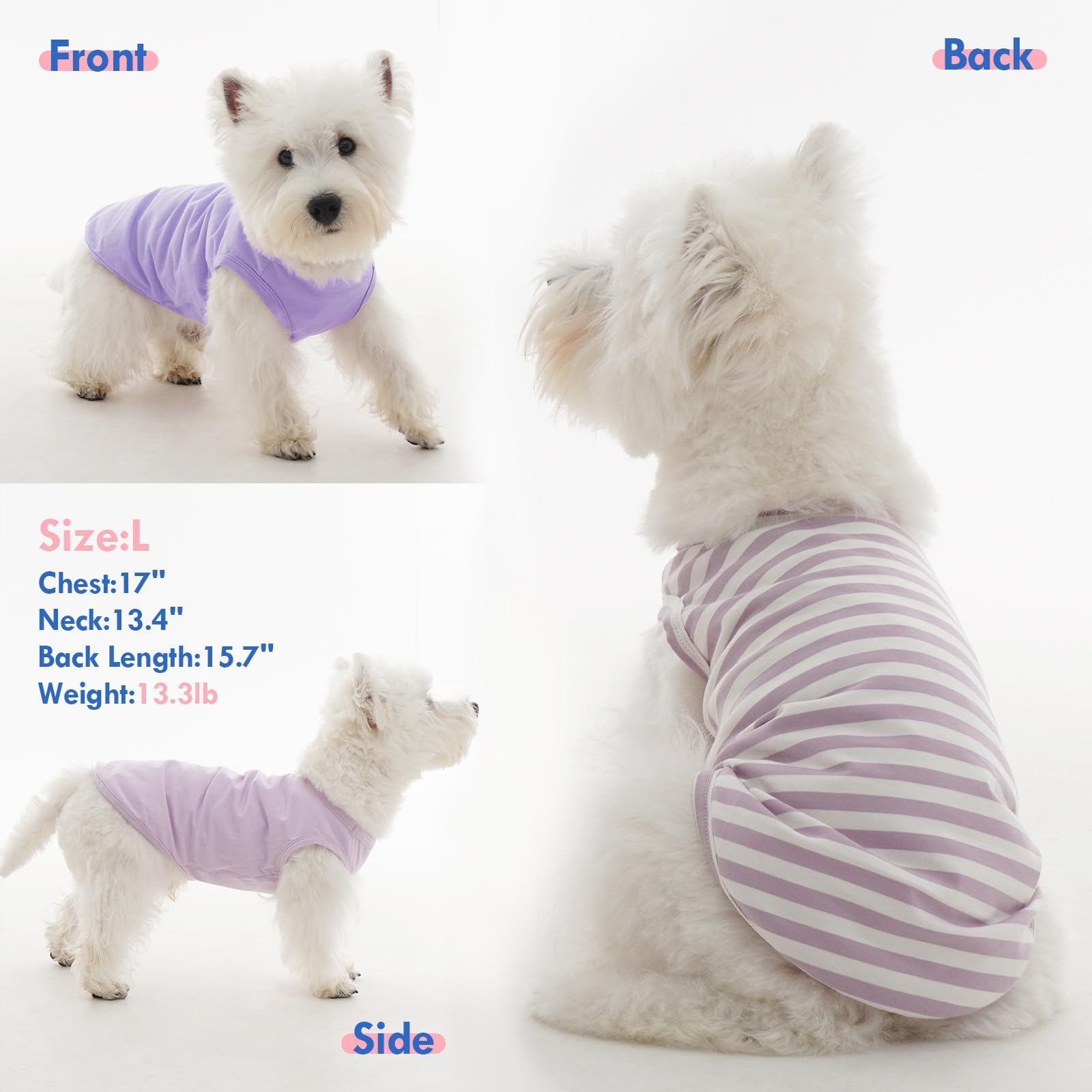 MORVIGIVE sleeveless dachshund T-shirt in purple stripes supports free movement.