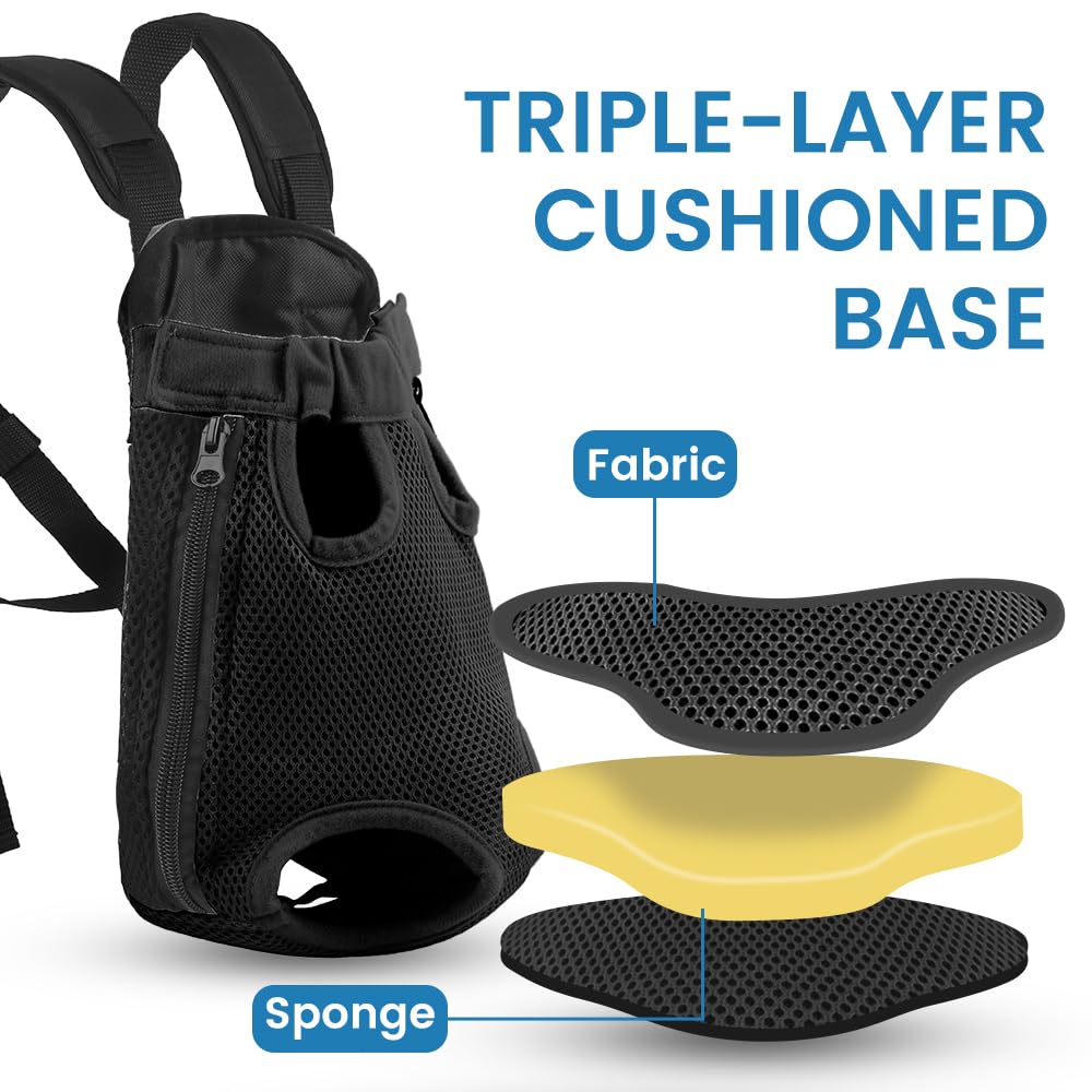 Mosago bottom cushion detail emphasizes extra padding for small dogs during hikes.
