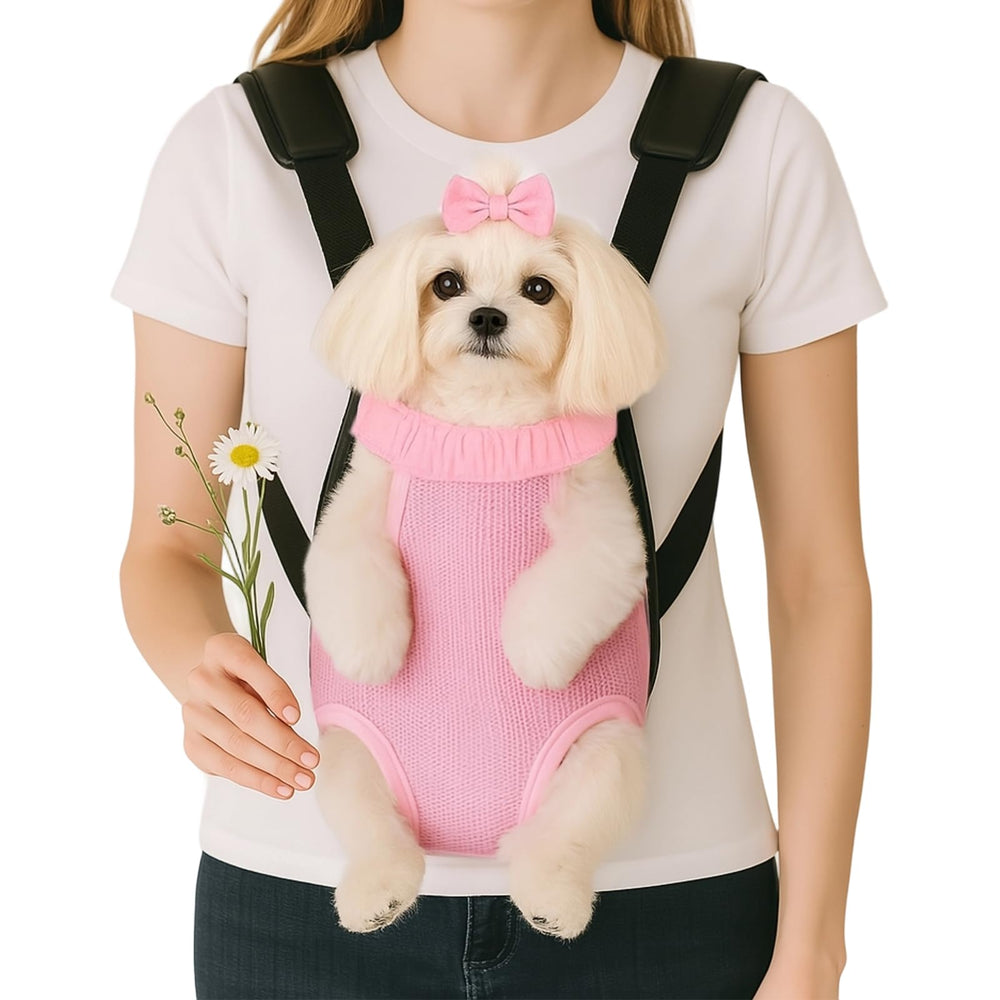 Mosago dog backpack carrier front view shows secure carry for small dogs.