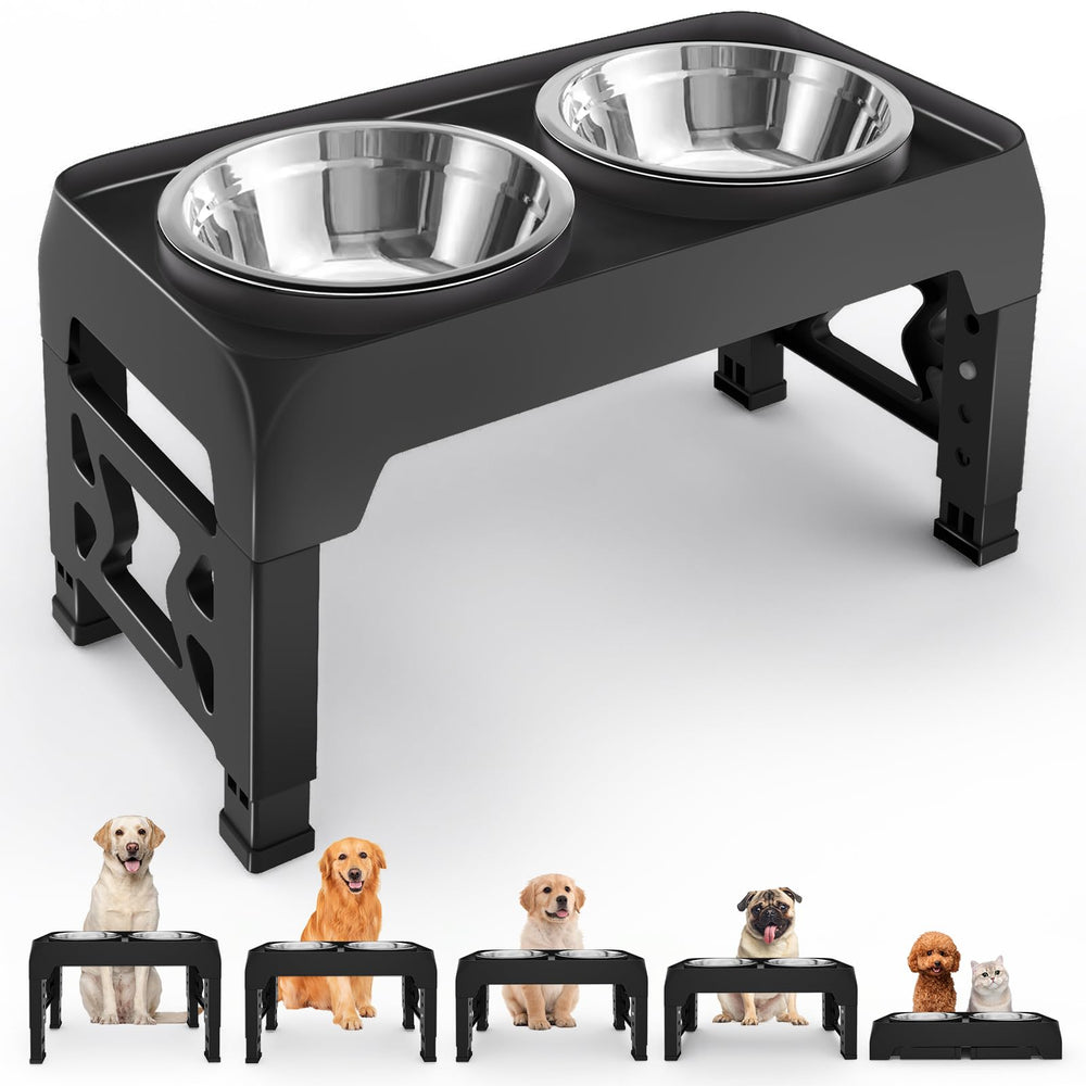 Moserein elevated dog bowls stand with bowls keeps meals tidy and convenient for daily feeding.